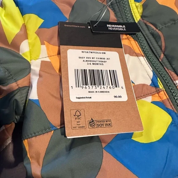 NWT Baby The North Face Reversible Mount Chimbo Geometric Winter Jacket 3-6 Mon - Picture 10 of 13